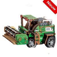 Bouwpakket Oogstmachine met pullmechanische- gekleurd- MDF